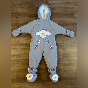 Kid Warmers Sz 18M Winter Gray‎ Pram Zipper Front Hooded Snowsuit Bunting